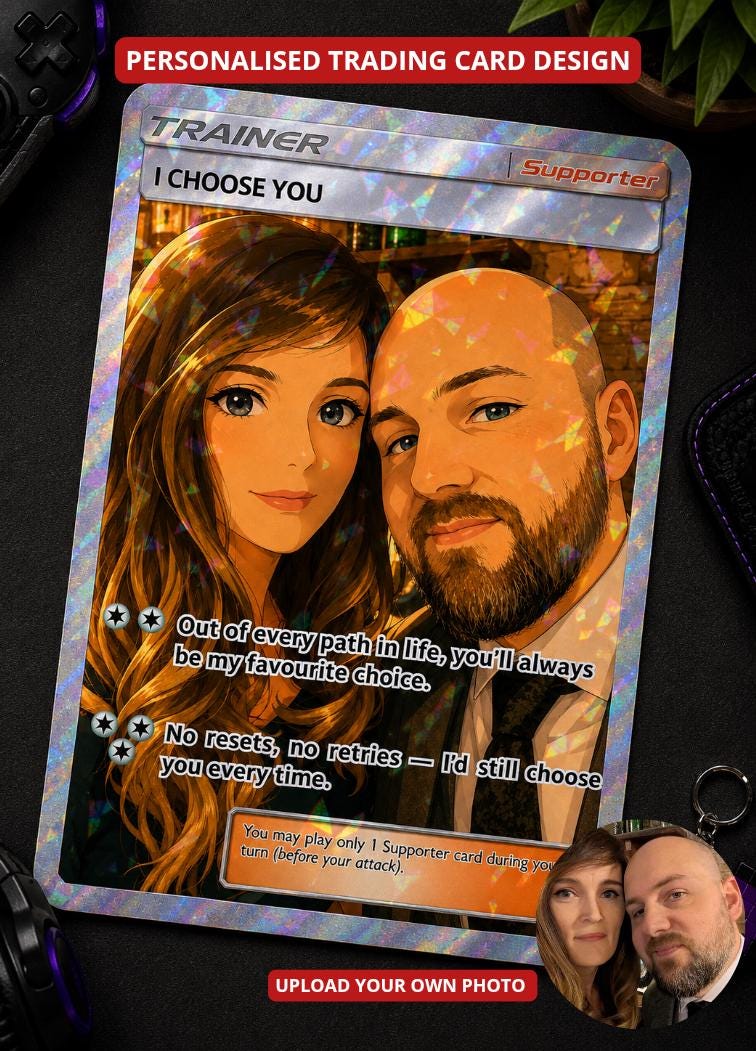 Personalised Anime Trading Card Partner Gift | Wedding Anniversary Engagement Keepsake | Holographic Card