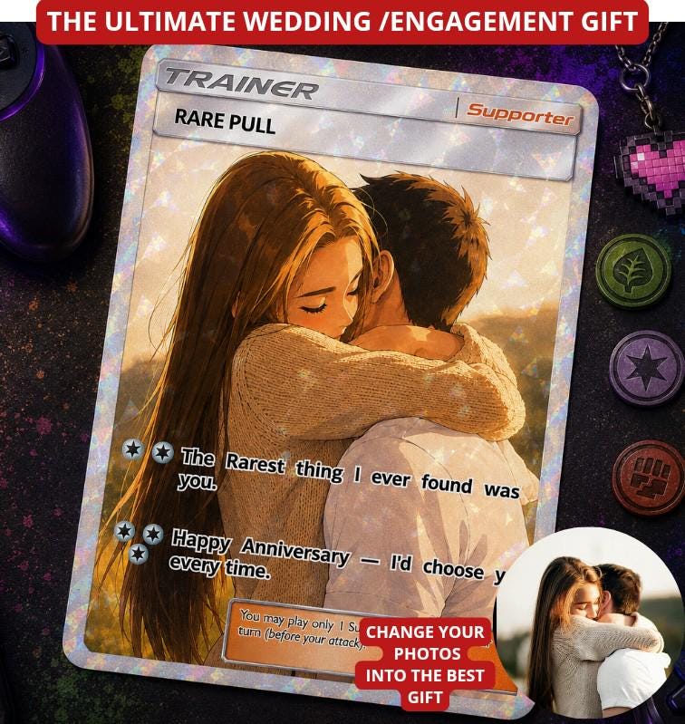 Personalised Anime Trading Card Partner Gift | Wedding Anniversary Engagement Keepsake | Holographic Card