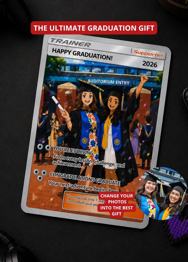 Personalised Graduation Card | Personalised Anime Trading Card Gift | Graduation Keepsake 2026 | Holographic Gamer Graduate Card