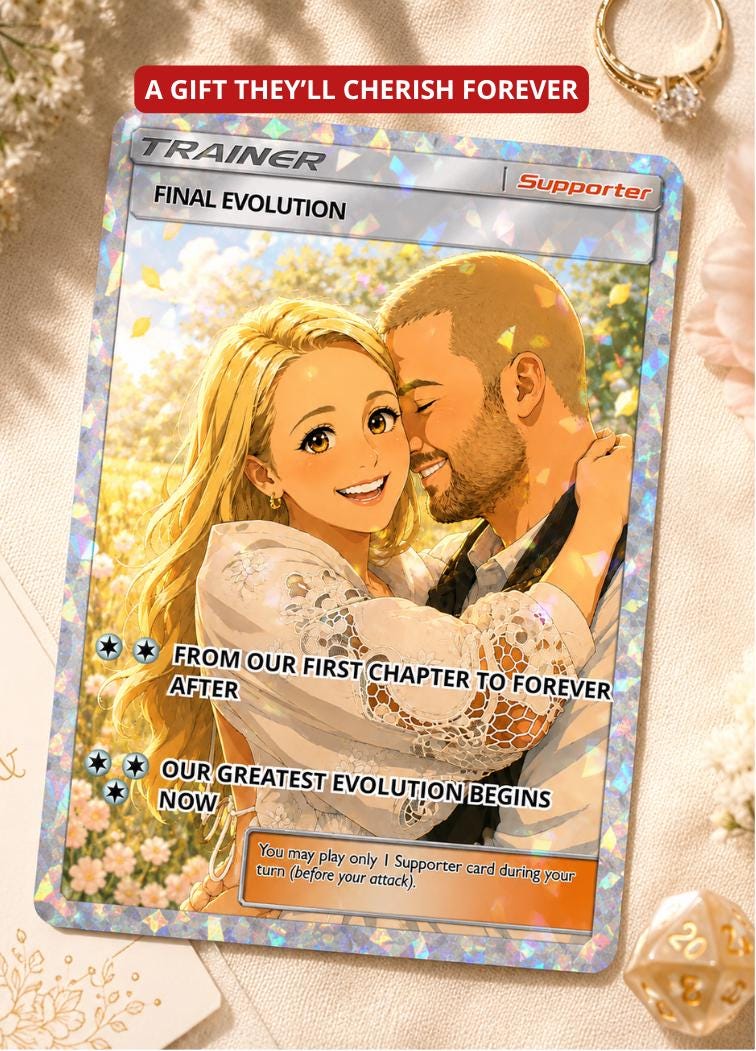 Personalised Anime Trading Card Gift | Gamer Couple Keepsake | Holographic Engagement Card Wedding Trading Card Gift