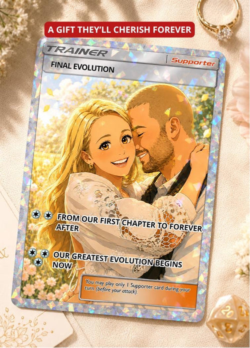 Personalised Anime Trading Card Gift | Gamer Couple Keepsake | Holographic Engagement Card Wedding Trading Card Gift