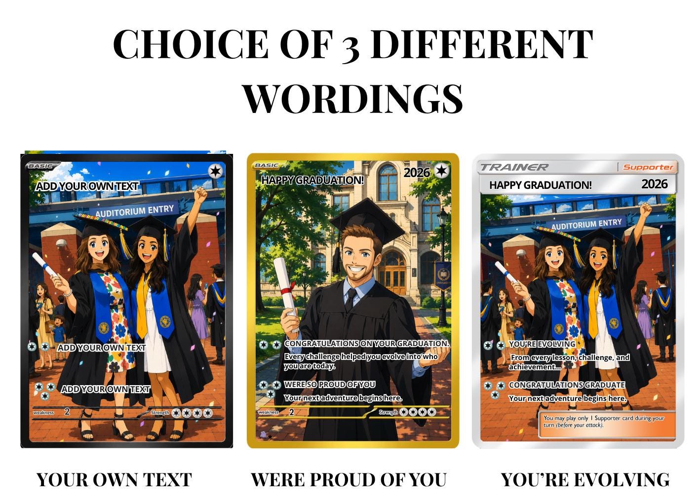 Personalised Graduation Card | Personalised Anime Trading Card Gift | Graduation Keepsake 2026 | Holographic Gamer Graduate Card