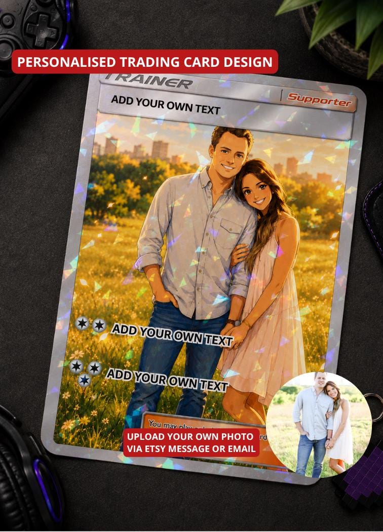 Personalised Anime Trading Card Gift | Gamer Couple Keepsake | Holographic Engagement Card Wedding Trading Card Gift