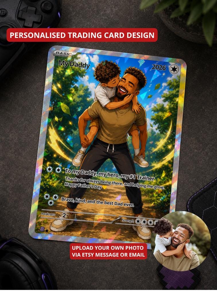 Personalised Trading Card Gift For Dad | Father's Day Custom Anime Style Dad Card | Holographic Keepsake