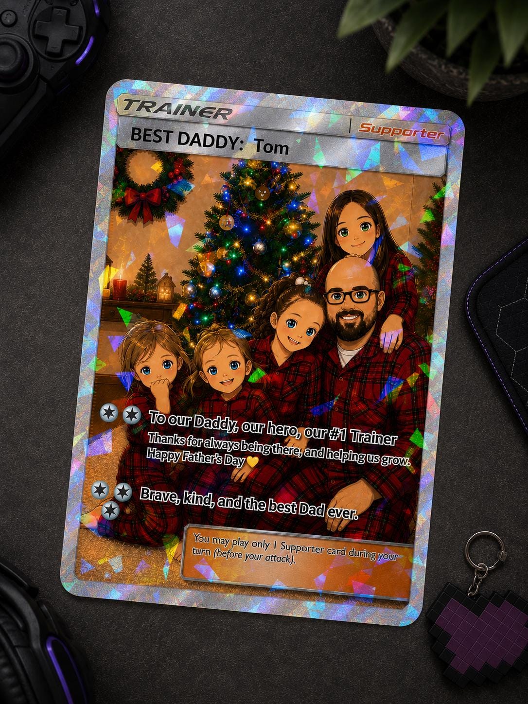 Personalised Trading Card Gift For Dad | Father's Day Custom Anime Style Dad Card | Holographic Keepsake