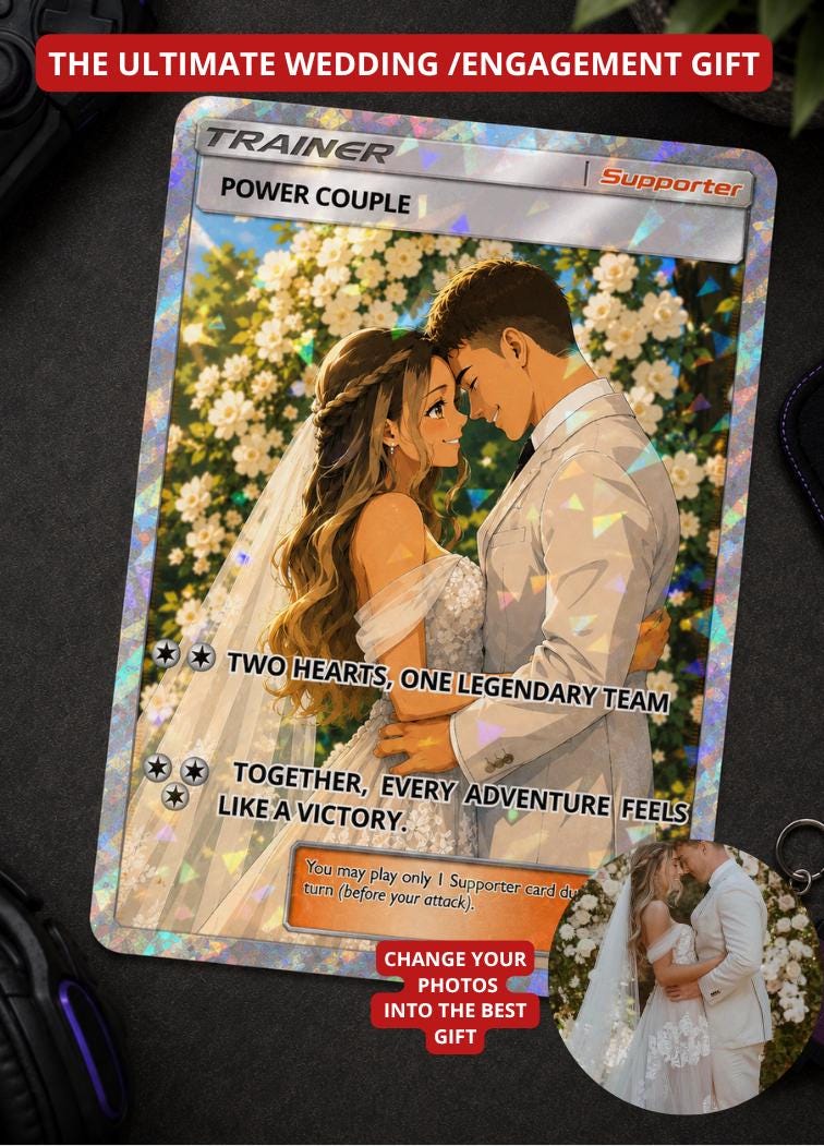 Personalised Anime Trading Card Gift | Gamer Couple Keepsake | Holographic Engagement Card Wedding Trading Card Gift