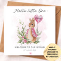 Personalised Bunny Baby Girl Card – Pink Initial Newborn Card – Welcome to the World Baby Girl Card – Cute Flopsy Rabbit Baby Keepsake