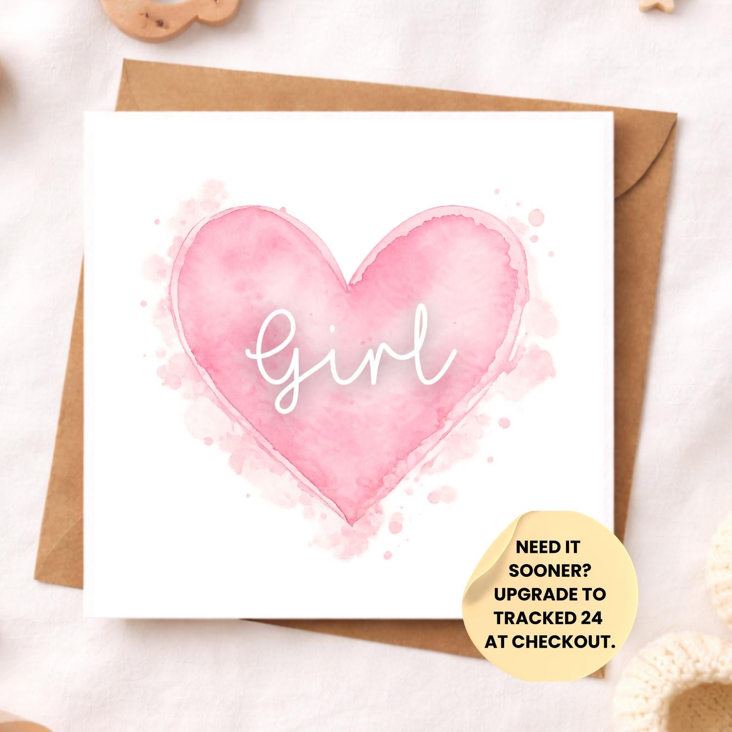 Baby Boy or Girl Heart Card – Twins Baby Card – Watercolour Newborn Congratulations – Twin Boys Twin Girls Baby Shower Card – Minimal Keepsa