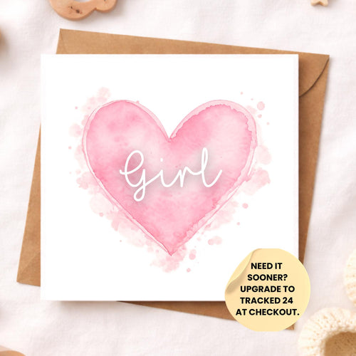 Baby Boy or Girl Heart Card – Twins Baby Card – Watercolour Newborn Congratulations – Twin Boys Twin Girls Baby Shower Card – Minimal Keepsa