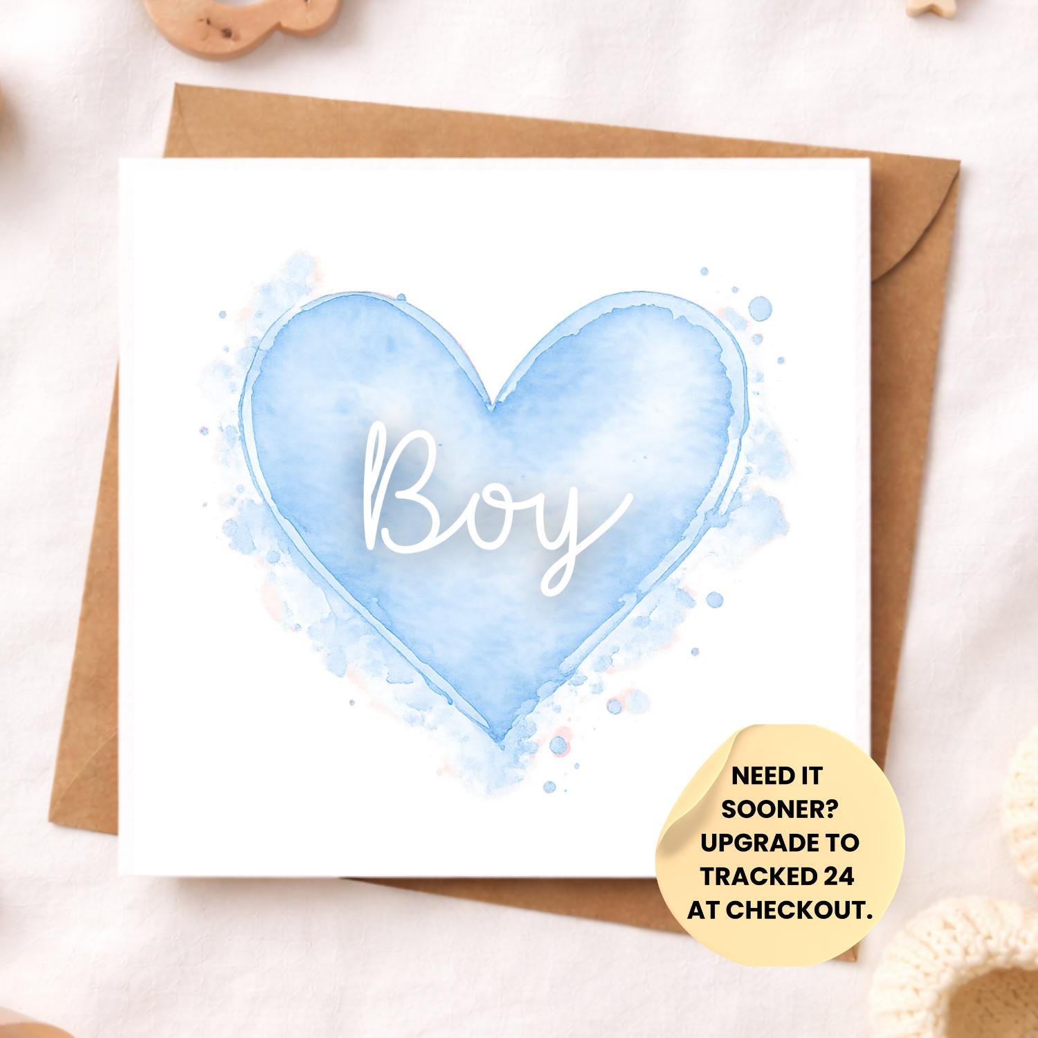 Baby Boy or Girl Heart Card – Twins Baby Card – Watercolour Newborn Congratulations – Twin Boys Twin Girls Baby Shower Card – Minimal Keepsa
