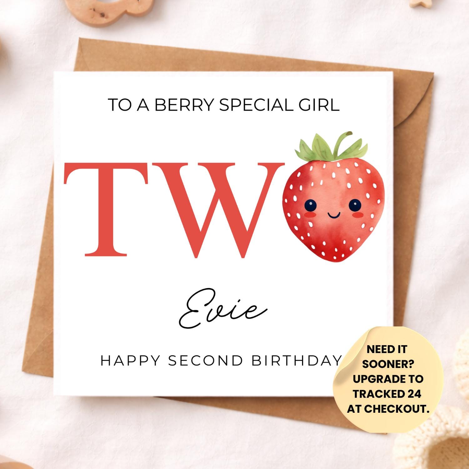 Berry Second Birthday Card – Personalised Strawberry 2nd Birthday Girl Card – Berry Cute Two Today – Handmade Toddler Birthday Card