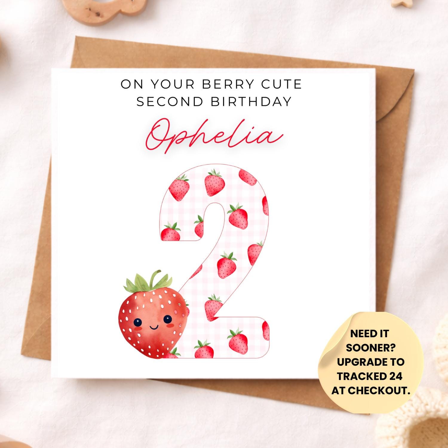 Berry Second Birthday Card – Personalised Strawberry 2nd Birthday Girl Card – Berry Cute Two Today – Handmade Toddler Birthday Card