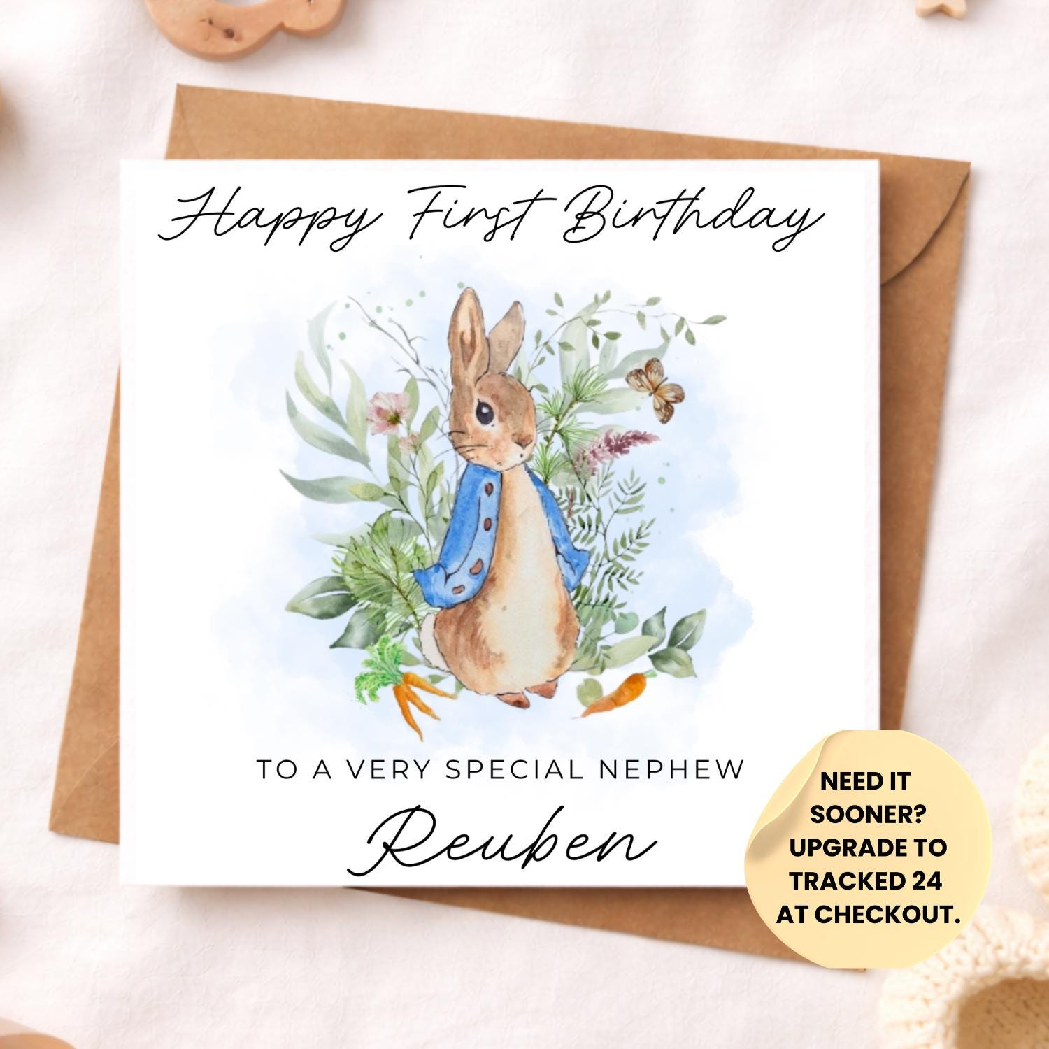 Personalised Bunny 1st Birthday Card for Son – Blue Rabbit Boy Birthday Card – First Second Birthday Nephew Brother Grandson Keepsake