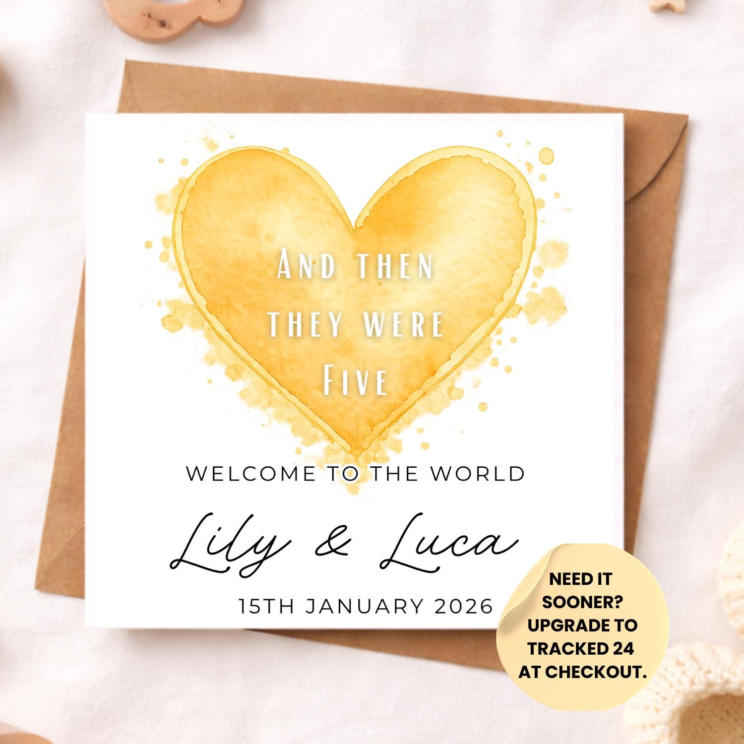 Personalised New Baby Card – Welcome to the World Girl Boy or Gender Neutral – Heart Baby Keepsake Card – Custom Colour & Name Birth Announc