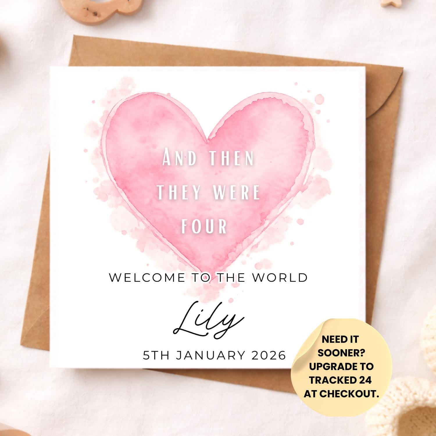 Personalised New Baby Card – Welcome to the World Girl Boy or Gender Neutral – Heart Baby Keepsake Card – Custom Colour & Name Birth Announc