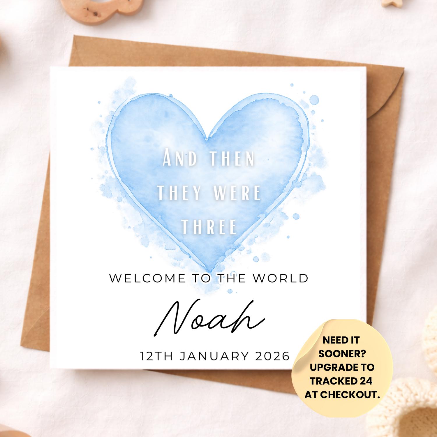 Personalised New Baby Card – Welcome to the World Girl Boy or Gender Neutral – Heart Baby Keepsake Card – Custom Colour & Name Birth Announc