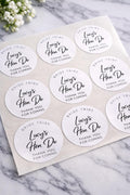 Hen Party Stickers 4cm Round | Personalised Hen Do Labels | 24 Per A4 Sheet | Bridal Shower Favour Stickers | Black or Foil Text