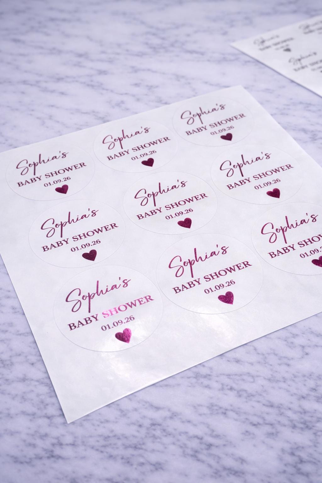 Personalised Baby Shower Stickers | Name & Date Round Favour Labels 4cm | Black or Foil Text | Custom Baby Shower Decor