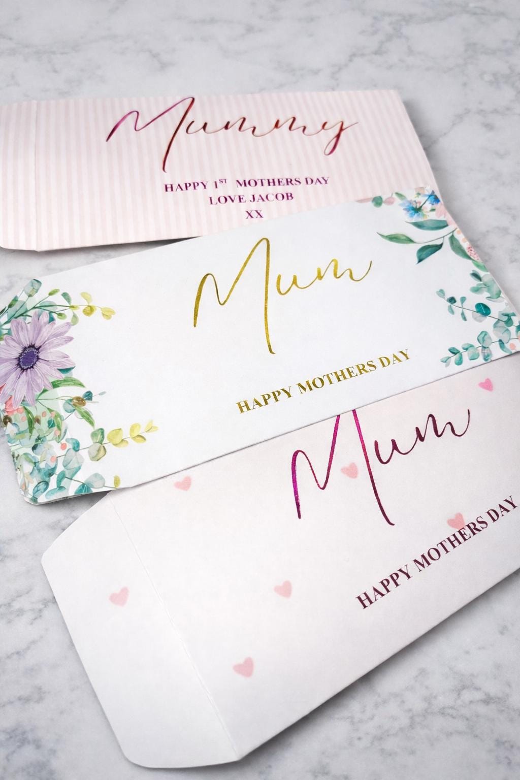 Personalised Mother’s Day Money Wallet Card | Foil Name Gift Envelope | Mum Gift from Kids | Cash Holder | Custom Message  Pink Floral Heart