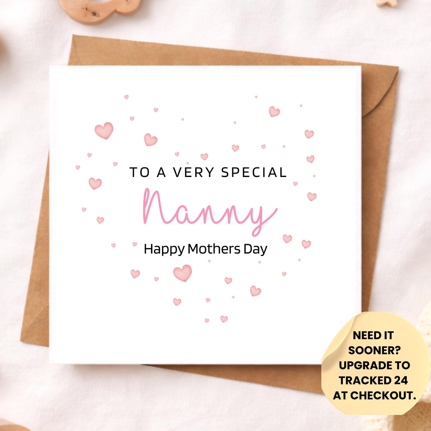 Heart Mother’s Day Card – Personalised Name Mum Nan Grandma Card – Happy Mother’s Day Flowers Card from Daughter Son