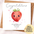 Strawberry New Baby Card – Berry Cute Arrival Baby Shower Card – Cute Gender Neutral Newborn Congratulations Card – 6x6 White Handmade Baby