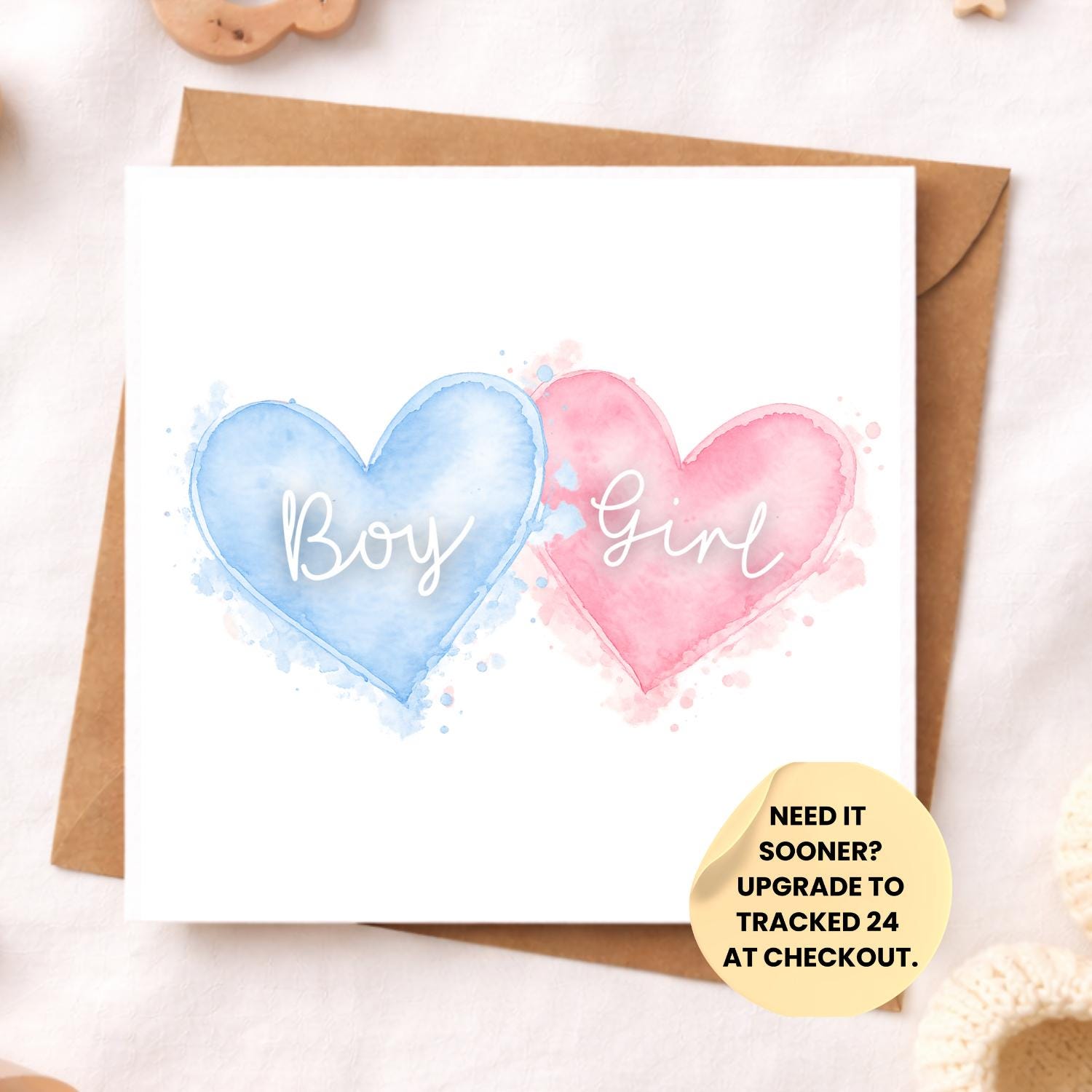 Baby Boy or Girl Heart Card – Twins Baby Card – Watercolour Newborn Congratulations – Twin Boys Twin Girls Baby Shower Card – Minimal Keepsa