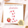 Berry First Birthday Card – Personalised Strawberry 1st Birthday Girl Card – Berry Cute First Birthday – Handmade Toddler Birthday Card