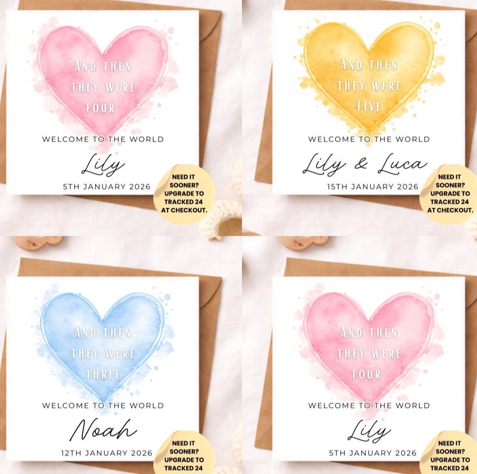 Personalised New Baby Card – Welcome to the World Girl Boy or Gender Neutral – Heart Baby Keepsake Card – Custom Colour & Name Birth Announc