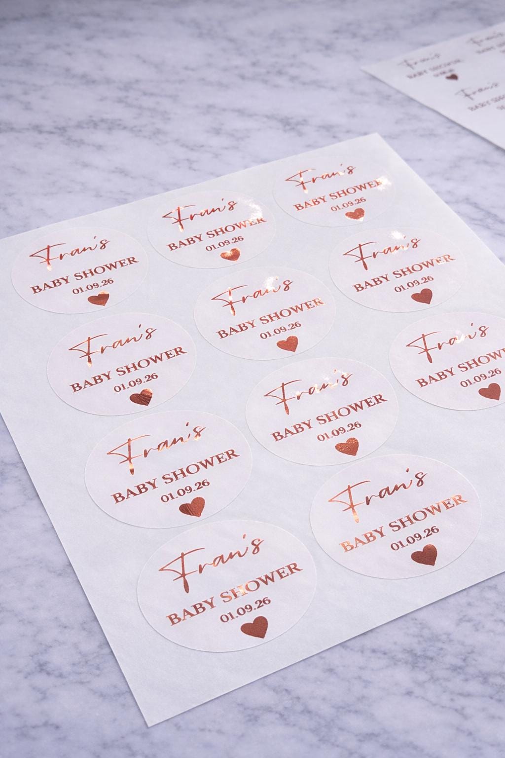 Personalised Baby Shower Stickers | Name & Date Round Favour Labels 4cm | Black or Foil Text | Custom Baby Shower Decor
