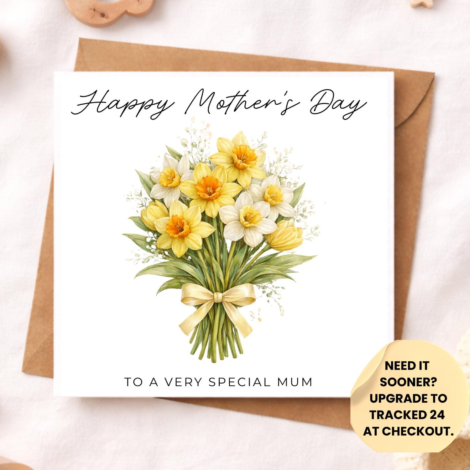 Mother’s Day Card Daffodils– Happy Mother’s Day Mum Nan Nanny Grandma Card – Floral Bouquet Mother’s Day Card from Daughter Son