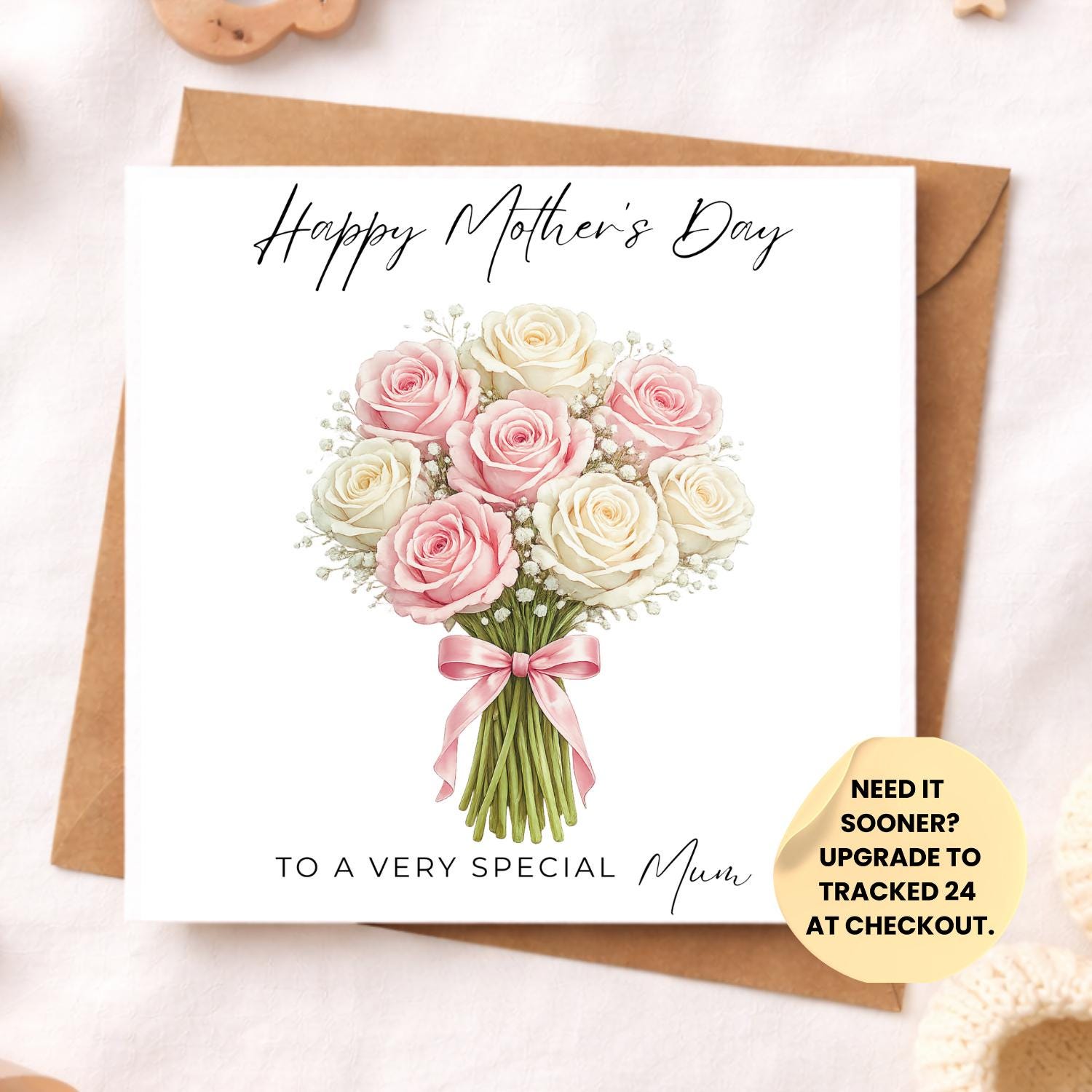 Mother’s Day Card Rose's Bouquet– Happy Mother’s Day Mum Nan Nanny Grandma Card – Floral Bouquet Mother’s Day Card from Daughter Son