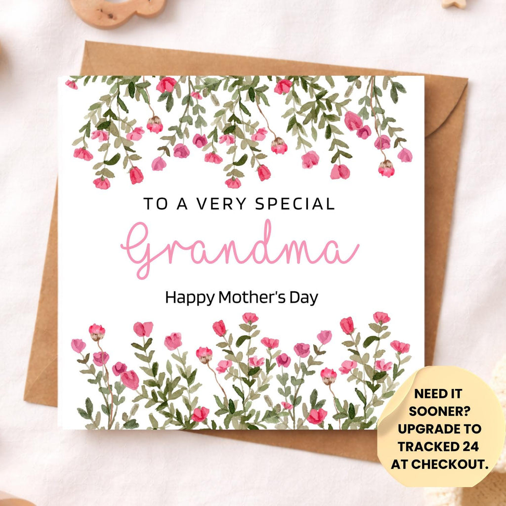 Floral Mother’s Day Card – Personalised Name Mum Nan Grandma Card – Happy Mother’s Day Flowers Card from Daughter Son