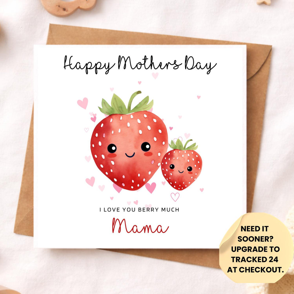Strawberry Mother’s Day Card – Personalised Name Mum Nan Grandma Card – Happy Mother’s Day Flowers Card from Daughter Son Berry Much