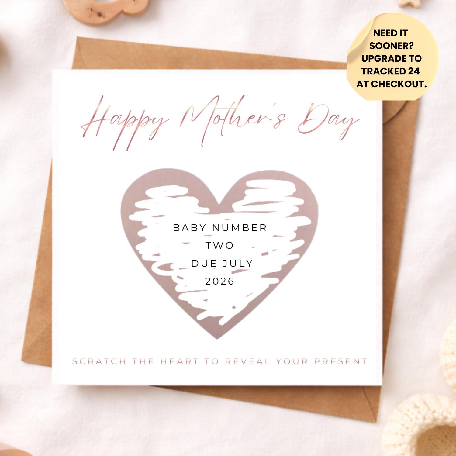 Rose Gold Foil Pregnancy Announcement Mothers Day Card Scratch Reveal | Baby Due 2026 | Foiled Grandma Reveal | Surprise Baby Announcement